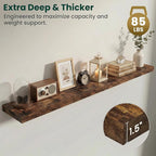 Floating Shelves for Wall 72 in x 9.3 in Deep, Wall Mounted Rustic Wood Shelf with Invisible Brackets for Storage & Display, Living Room Bedroom Bathroom, Brown, 1 Pack