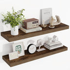 Acovy 36 Inch Floating Shelves, 36"x9.25"x1.5" Inch Deep Floating Shelves for Wall, Wooden Shelves for Bathroom, Bedroom, Living Room, Brown, 2 Pieces