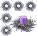 6 Pcs Lavender Candle Ring Pillar Wreaths Mini Purple Wreath Table Centerpieces 9 Inch Wreath for Cabinets Artificial Farmhouse Lavender Wreaths for Front Door Porch Wall Window