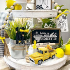 Lemon Truck Decor, Farmhouse Yellow Pickup Truck with Lemons, Tiered Tray Tabletop Decoration, Summer Lemon Kitchen Shelf Decor, Rustic Vintage Home Accent
