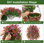 INQCMY Artificial Hanging Flowers with Basket for Spring Outdoor Decoration 3 Bunches of Silk Daisy Flower Uv Resistant for Garden Porch Patio Balcony Yard Decor (Red Purple)