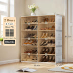 Foldable Shoe Rack Organizer for Entryway with Clear Magnetic Doors - Large Capacity Shoe Cabinet for Boots, Sneakers & All Shoes, Easy Assembly, White 6-Tier 24 Pairs
