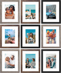 Vittanly 8x10 Picture Frames Set of 9, Display 5x7 Pictures with Mat or 8x10 without Mat, Photo Frames for Wall or Tabletop with Plexiglass, Engineered Wood, Black&Brown&Dark Grey