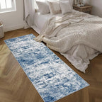 Washable Area Rug 3x8 Entryway Rug: Washable Modern Abstract Soft Thin Rug Indoor Floor No Slip Stain Resistant Carpet for Bedroom Dining Room Farmhouse Nursery Home Office - Blue