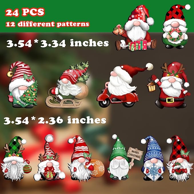 JOPHMO 24 Pieces Christmas Gnome Wooden Hanging Ornaments, Wood Hanging Decor for Christmas Tree Decoration Gnome Santa Doll Wooden Hanging Craft Gnome Elf Party Supplies