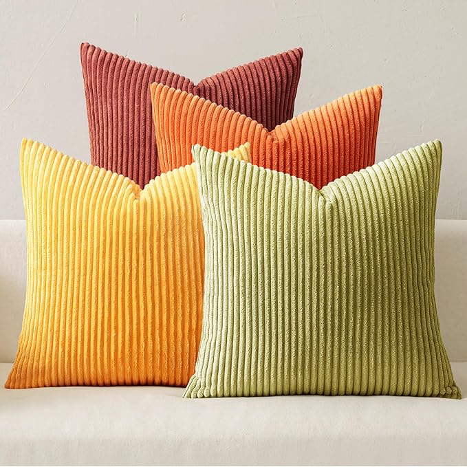 MIULEE Decorative Throw Pillow Covers 20x20 Inch Set of 4, Vibrant Cushion Covers Vintage Retro Home Fall Decor Mix and Match Color Clash Design for Sofa Couch Bed Living Room Yellow Orange Rust