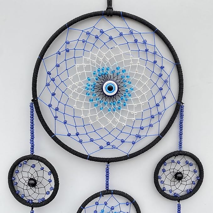 Blue Evil Eye Dream Catcher Wall Decor, Jiyamony Dreamcatcher Hanging Pendant for Home Protection and Blessing Decor with a Car Accessories Evil Eye Charm Gift