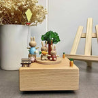 Natural Solid Wood Handcrafted Beech Wooden, Musical FigureTotoro/Carousel/Fairy/Ballerina Figurine,Rotating Hand Crank Mechanism Music Box,Musical Decorations (Snowboard and Rabbit)