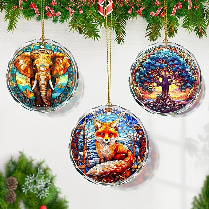 Fox Stained Glass Ornament - Christmas Tree Decor, Fox Ornaments for Christmas Tree, Gift Exchange