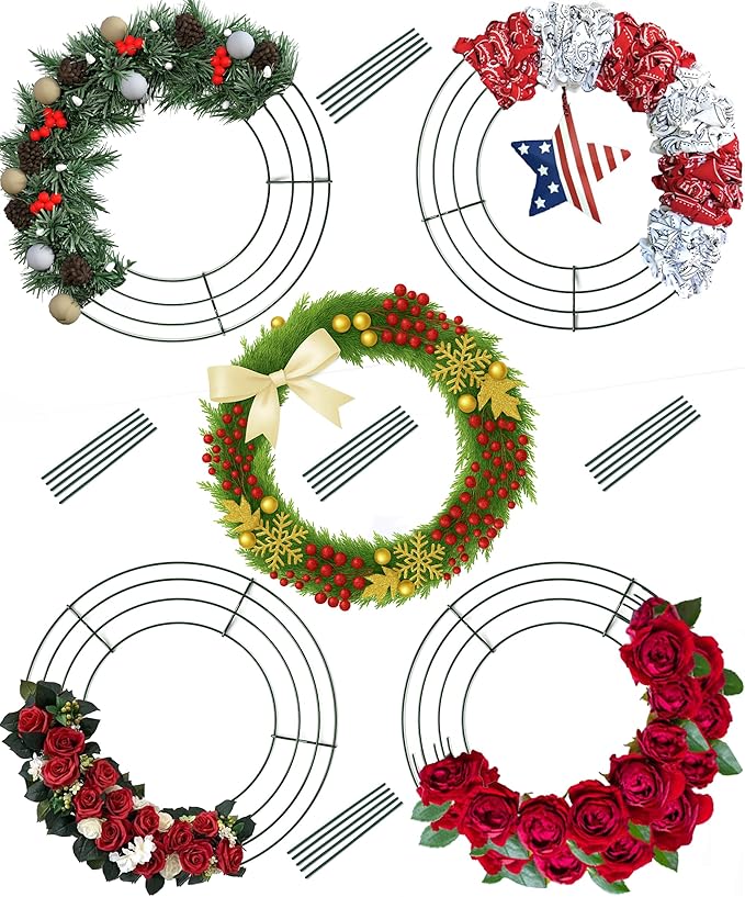 5-Pack 10 Inch Wire Wreath Frame – Round Metal Wreath Form with Ring Design for DIY Crafts, Floral Projects, and Home Decor – Dark Green Wire Frame for Christmas Holiday & Weddings