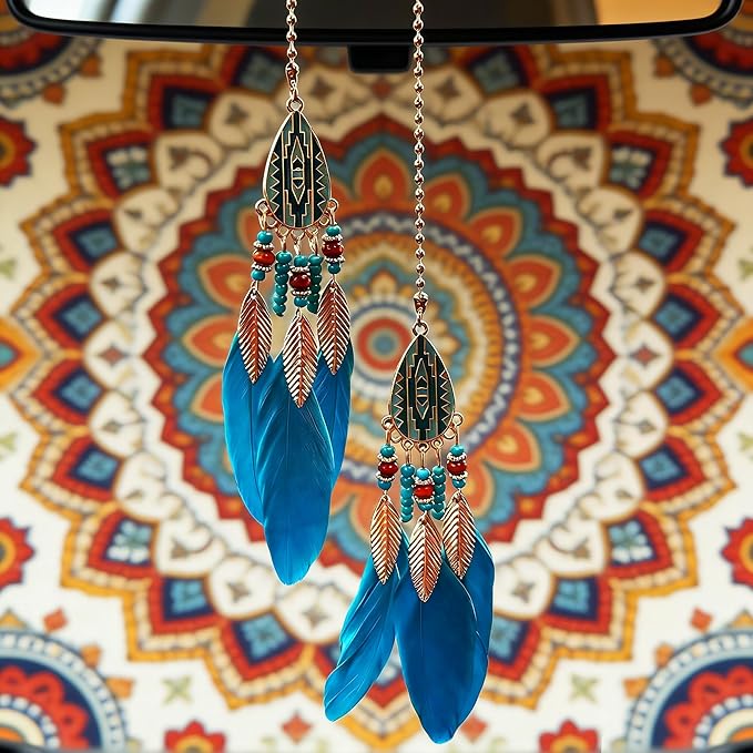 Mini Dream Catcher for Car Rear View Mirror Accessories - Handmade Small Dreamcatchers Boho Car Charm Interior Decor(Blue)
