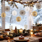EASY JOY 9Pcs Christmas Hanging Decorations - 3D Paper Christmas Tree Hanging Decor Log White Snowflake Ornaments Christmas Decorations Outdoor Indoor for Xmas Party,Boho Home,Window Door Decor