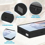 4 Inch Low Profile Under Bed Storage Drawer 2 Pack, Lightweight Underbed Clothes Storage Container Bins with NO STURCTURE, Shallow Storage Bag for Dorm & Home, With Clear Lids & Water-Resistant Fabric