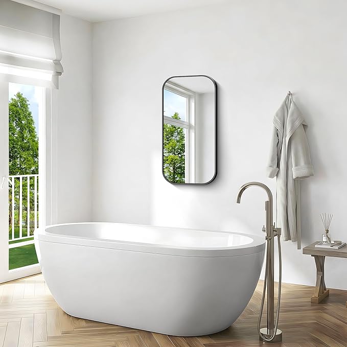 BONEWEI 20x36 inch Bathroom Mirror 2-Pack,Black Rectangle Mirror,Wall Mounted Bathroom Frame Vanity Mirror with Round Corner for Bedroom Living Room, Entryway Hangs Horizontal or Vertical