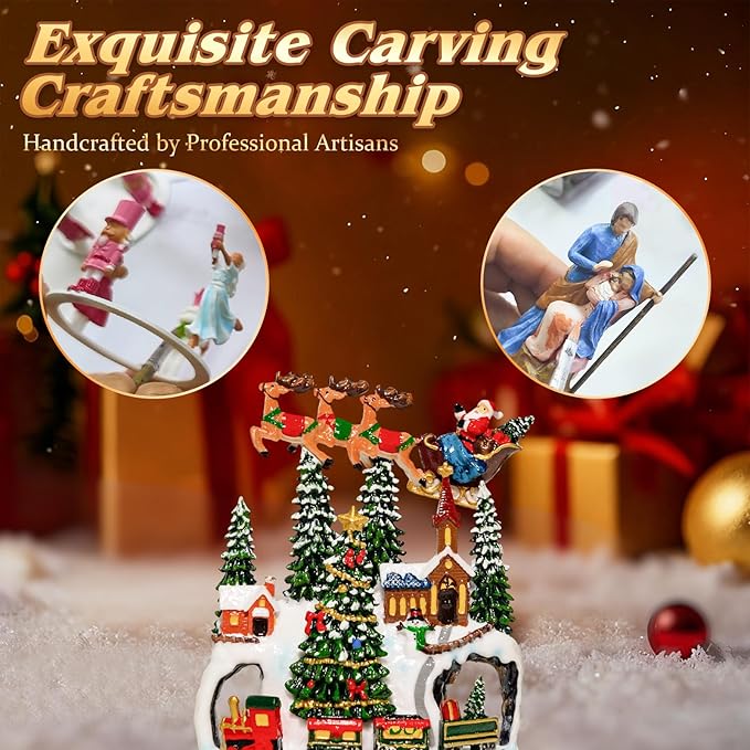 Snow Globe, Santa Snow Globe Christmas Tree, Lighted Musical Decorations Lantern,Village Houses, Train Battery, Reindeer, USB or Battery Operated，Gifts for Men and Kids.