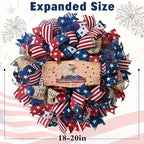 250th Anniversary Patriotic Wreath, 4th of July Wreaths for Front Door with Wooden Eagle Door Sign & Red White Blue Ribbon for Independence Day Memorial Day Patriotic Decorations(18In, 1Pcs)