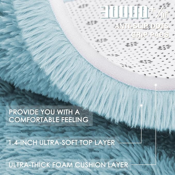 OLANLY Light Blue Round Rugs for Bedroom - Machine Washable, 5 ft Circle Area Rugs for Living Room, Soft and Fluffy Shaggy Carpet for Teen Girl and Boys, Nursery Rooms, Dorms, Home Decor Aesthetic