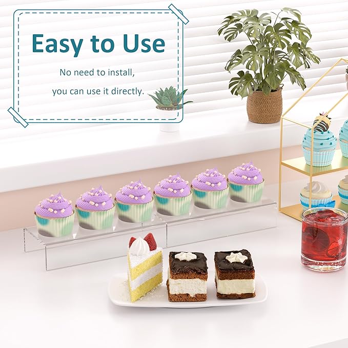 Acrylic Shelf Riser 10x4.3x2 pack of 2, Clear Display Shelf 10” for Figure, Cosmetics, Bags, Shoes, Toys, Collectibles, 10x4.3x2 Inch