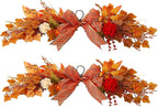 2 Pcs Artificial Maple Swags Wreaths, 25.9 Autumn Harvest Floral Swag, Fall Wall Hanging Garland with Maple Leaves for Thanksgiving Front Door Decoration
