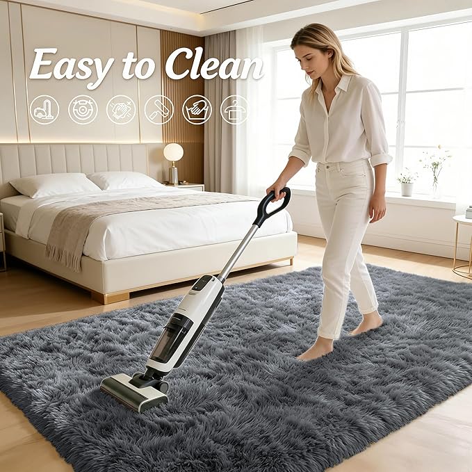OLANLY 2x7 Machine Washable Runner Rugs for Hallway, Soft Fluffy Shaggy Bedside Rugs for Bedroom, Living Room, Indoor Floor Carpet for Kids Girls and Boys, Nursery Rooms, Home Decor Aesthetic, Grey