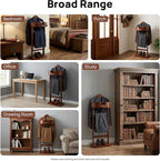 Clothes Valet Stand Holder for Men Suit Coat Rack Hanger Stand, Clothes Butler Valet Stand for Men, Wood Clothing Stands with Top Tray & Storage Organizer, Clothing Trousers Bar Rack