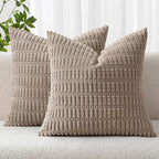 MIULEE Pack of 2 Corduroy Decorative Throw Pillow Covers 16x16 Inch Soft Boho Striped Pillow Covers Modern Farmhouse Home Decor for Sofa Living Room Couch Bed Light Brown