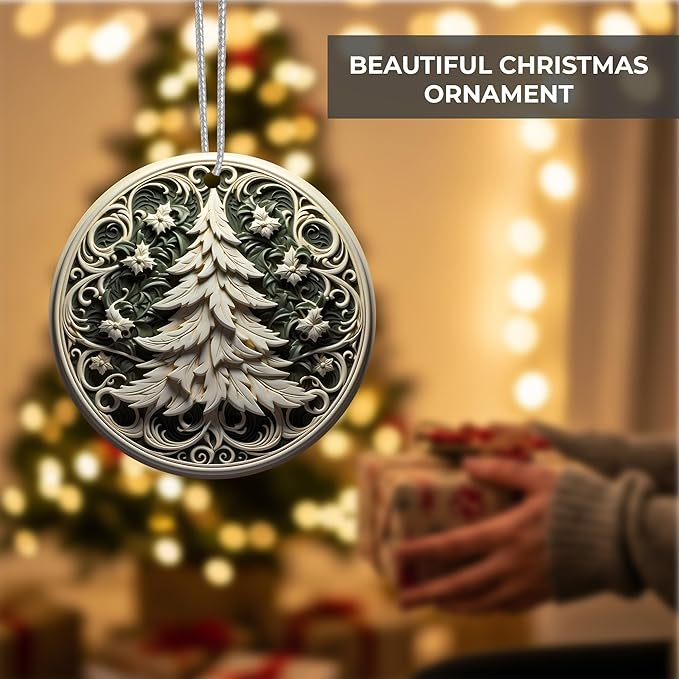 Jabihome Christmas Ornaments 2025, Exchange for Women, Men, Collectible Dated Year Ornaments for Tree, Unique Acrylic Suncatcher, Printed Stained Glass Effect Decor (Swirl Pine)