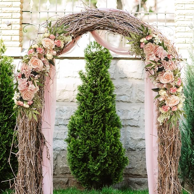 Wedding Arch Flowers, 25.6 Inch Artificial Rose Flower Swag, Decorative Rose Floral Swag for Lintel, Green Leaves Flower Garland for Home Garden Wedding Door Decor (Red)