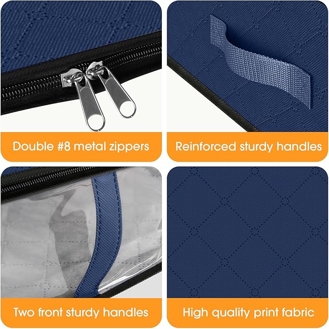 StorageRight Under Bed Storage Bags 2 Pack, 40L Large Clothes & Comforter Storage Containers with Clear Window, Breathable Fabric Organizer for Blankets, Bedding, Seasonal Clothing, Blue