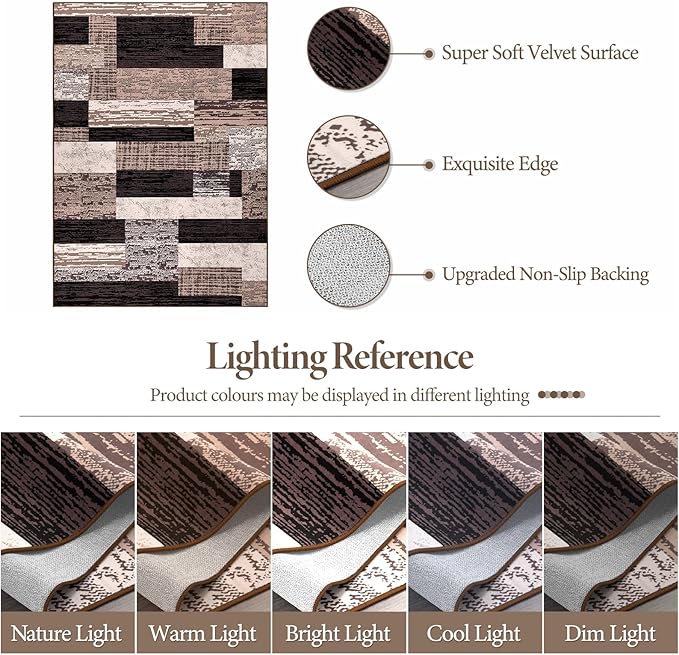 FlyDOIT Modern Geometric Patchwork Area Rug, 8x10 Chocolate Large Rugs for Living Room, Rockwood Collection Indoor Rugs for Bedroom, Throw Carpet Floor Decor for Entryway Dining Room Office Nursery