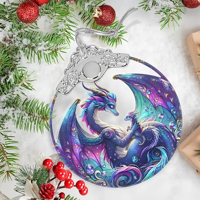 Stained Glass Suncatcher Ornament - Dragon Christmas Decorations - Christmas Ornaments for Tree - Holiday Present Ideas - Gift Exchange