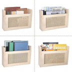 BTSKY Wooden Hanging Magazine Rack, Wall Mounted Magazine Holder Modern Rattan Hollow-out Design Mail Organizer, Assembly File Holder Letter Holder Wall Rack for Home & Office - 15x4x9.9 Inch