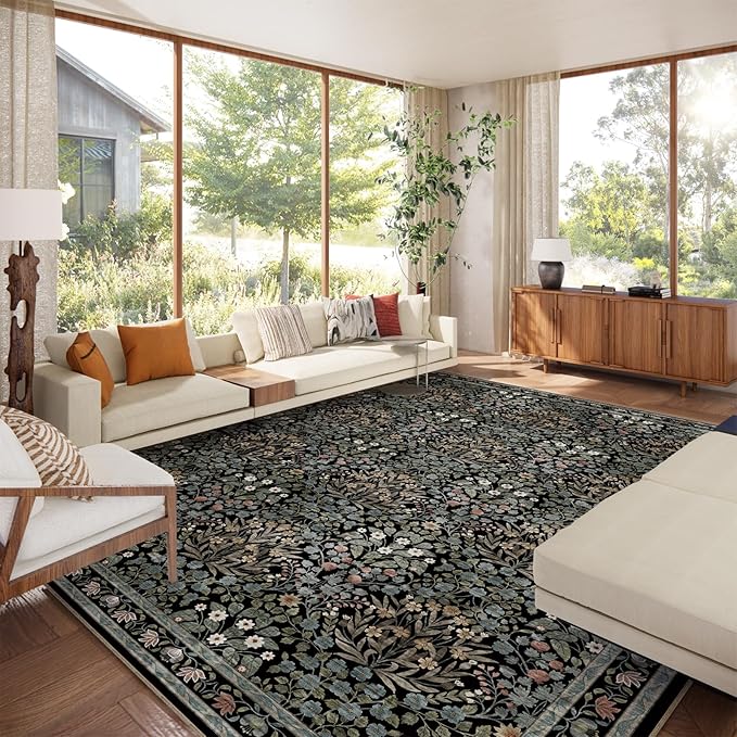 Traditional Design Vintage Floral Area Rug 9 x 12,Washable Area Rugs - Perfect for Living Room, Bedroom, Kids Room, Nursery - Stain & Water Resistant Non-Slip, Dining Room Decor