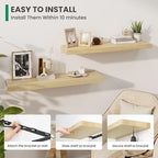 Solid Wood Floating Shelves For Wall, 36”W x 9”D x 1.56”H Large Wall Shelves for Living Room Bedroom Bathroom Kitchen Drcor Storage with Invisible Heavy-Duty Metal Bracket, Natural, Set of 2