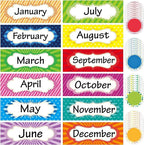 Zonon 48 Pieces Holiday Monthly Headliners Set 12 Months of The Year Headers Seasonal Monthly Bulletin Board Borders with 36 Round Blank Confetti Cutouts(Simple Style)