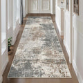 Ciicool 2'6 "x8' Washable Runner Rug, Modern Abstract Hallway Rugs Runner, Non-Slip Thin Accent Rug Lightweight Brown Gray Distressed Carpet Runners for Laundry Entryway Bedroom Kitchen Indoor