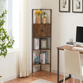 VECELO 4 Tier Corner Cabinet, 59" Tall Standing Organizer with 4 Dual-Hooks, Rustic Brown Storage Rack, Narrow Bookshelf Display Shelves Rack for Wall Corner, Living Room, Kitchen, Bedroom, Office