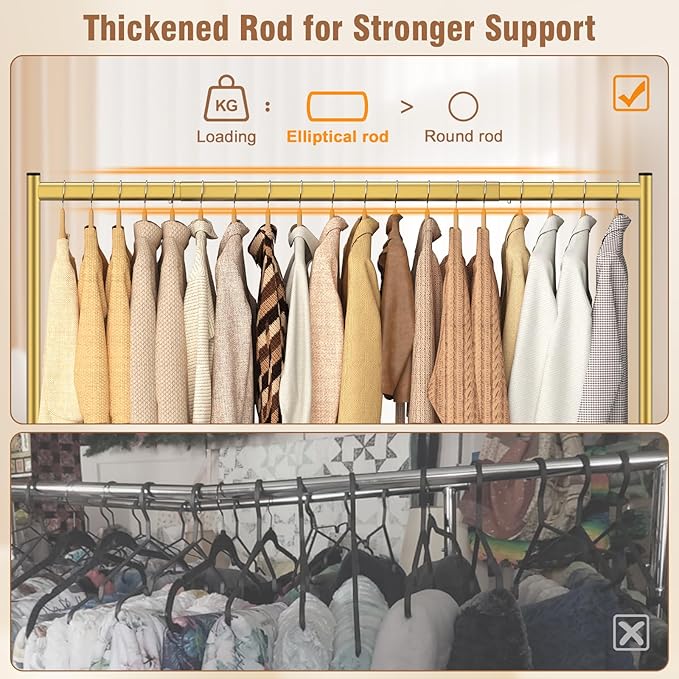 EAGMAK Heavy Duty Clothes Rack Load 420 LBS, Rolling Garment Rack with Lockable Wheels, Standing Metal Clothing Rack, Portable Wardrobe Sturdy Coat Rack for Hanging Clothes (Gold, 59″×18.9″×63″)