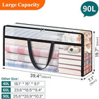 4 Pack Long Clear Storage Bags for Comforter, Clothes & Bedding, Plastic Blanket Storage with Zipper and Handle, Moving Bags, Closet Organizer and Under-Bed Storage (90L, 39.4"*7.1"*19.7")
