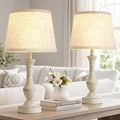 Luvkczc Table Lamp Set of 2, 19" Cottage Core Resin Bedside Lamps Nightstand Lamp for Living Room & Bedroom, Linen Shade Desk Lamps Office, Study(Bulb not Included)