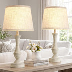Luvkczc Table Lamp Set of 2, 19" Cottage Core Resin Bedside Lamps Nightstand Lamp for Living Room & Bedroom, Linen Shade Desk Lamps Office, Study(Bulb not Included)