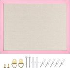 Linen Bulletin Board,13"x17" Pink Wood Frame Bulletin Boards,Beige Linen,Small Pin Board for Home Kitchen Office Decorative(PK-3343)