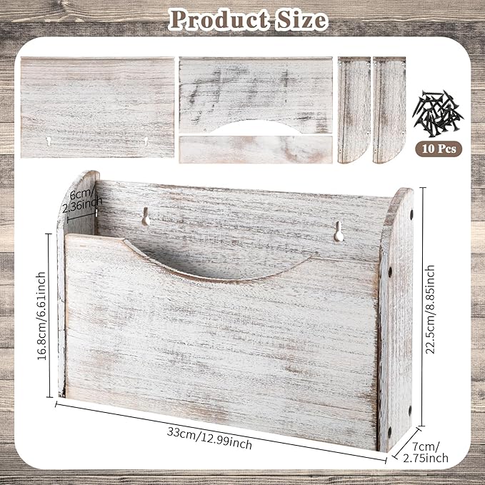Suzile Wall Mounted File Holder Wood Magazine Holder Wall Hanging File Organizer for Office Mail Magazine Letter Paper Folder Organization (White)