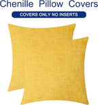 CaliTime Throw Pillow Covers Decorative 26 X 26 Inches Pack of 2 Cozy Chenille Cushion Cases for Couch Sofa Bed Living Room Home Mustard Yellow