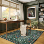 Dark Green 4x6 Washable Area Rug, Ultra Soft Non-Slip Stain Resistant, Floral Distressed Design for Living Room, Bedroom, Large Entryway & Kitchen