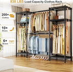Ulif E7 Garment Rack, Heavy Duty Clothes Storage System with Extendable Hangers Rods, Metal Clothe Rack with 6 Wire Shelves, (52.3"-72") W x 14.5" D x 71.2" H, Load 838 LBS