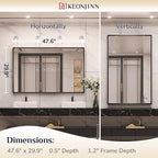 Keonjinn Black Framed Mirror for Bathroom 48 x 30 Inch Large Matte Black Bathroom Mirror Rectangle Wall Mirror Square Corner Metal Frame Farmhouse Bathroom Mirror for Over Sink(Horizontal/Vertical)
