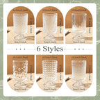6 Pcs (H:7" W:4") Embossed Flower Vase Pedestal Glass Vase Big Base Thickened Crystal Vintage Vases for Valentines Day Wedding Home Decor Table Centerpiece House Warming Gifts(Clear)