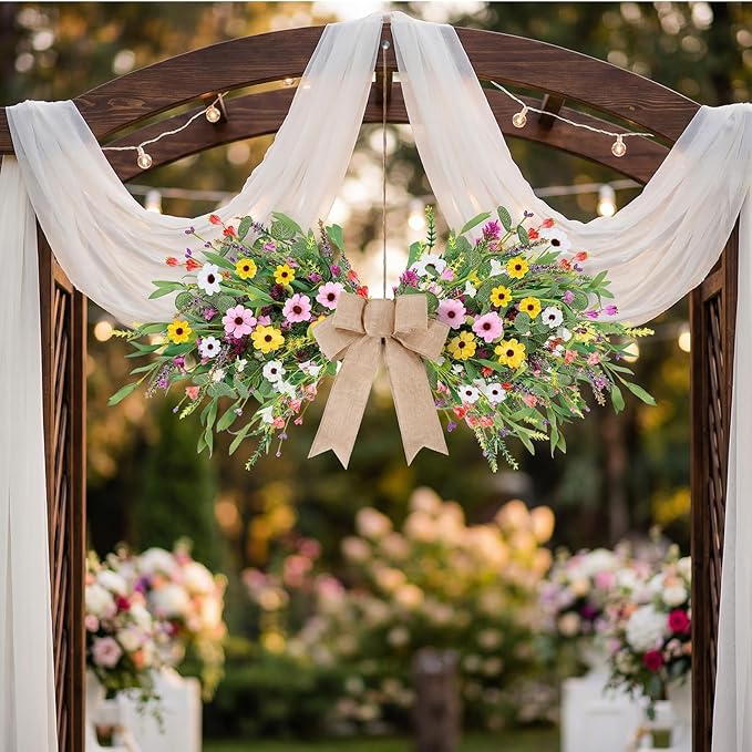 24inch Floral Swag Artificial Spring Lavender Daisy Swag with Wildflower Wisteria Front Door Twigs Leaves Flower Decorative Swag for Farmhouse Wedding Arch Party Wall Home Indoor Outdoor Holiday Decor