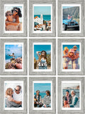 Vittanly 4x6 Picture Frames Set of 9, Shatter Resistant Plexiglass, Display 3.5x5 Pictures with Mat or 4x6 without Mat, Photo Frames for Wall or Tabletop, Engineered Wood, Grey